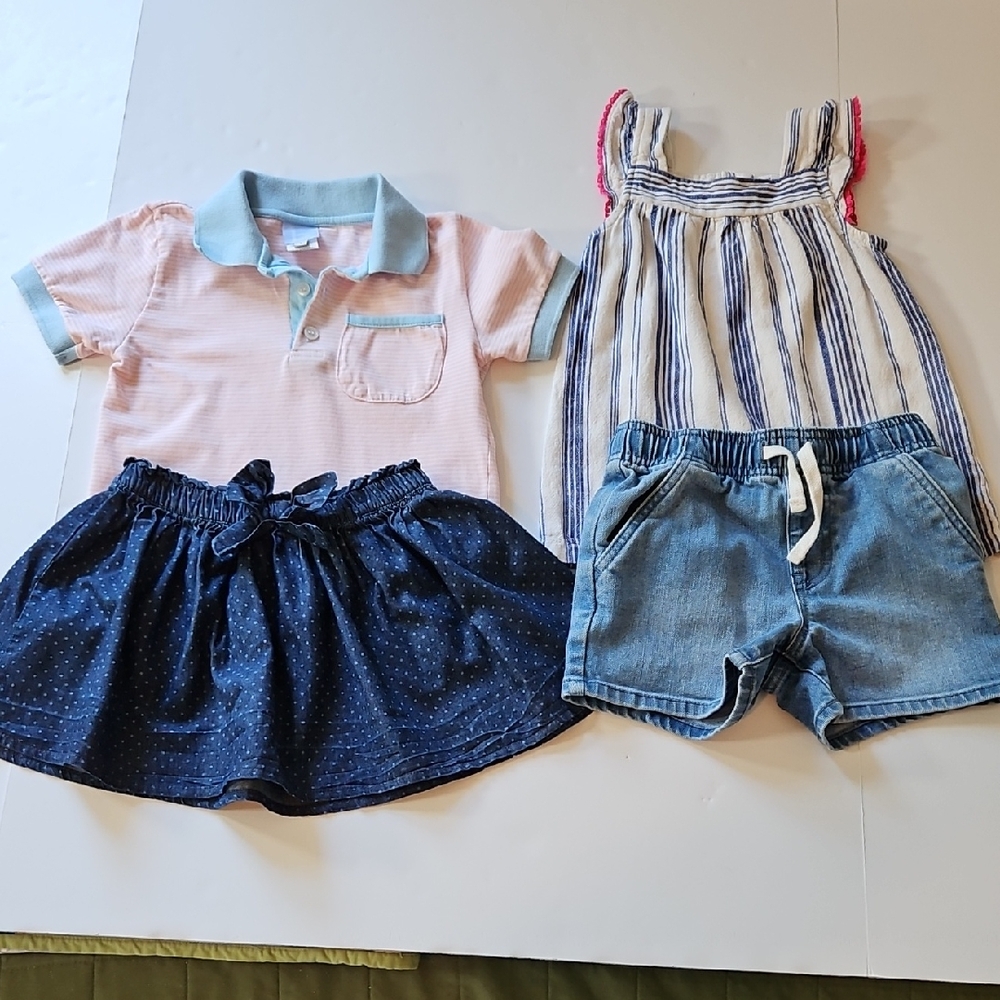 Girls SZ4/4T Bundle 2 Tops 1 Denim Short 1 Denim Skirt Play Clothes